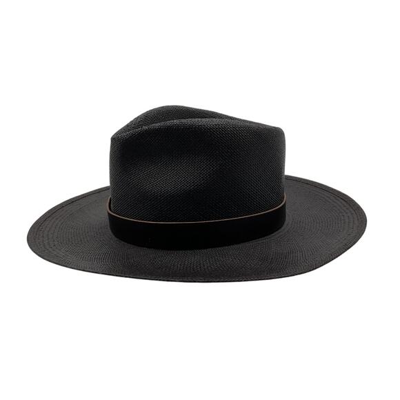Janessa Leone Classic Black Leni Fedora Hat Size L main image 6